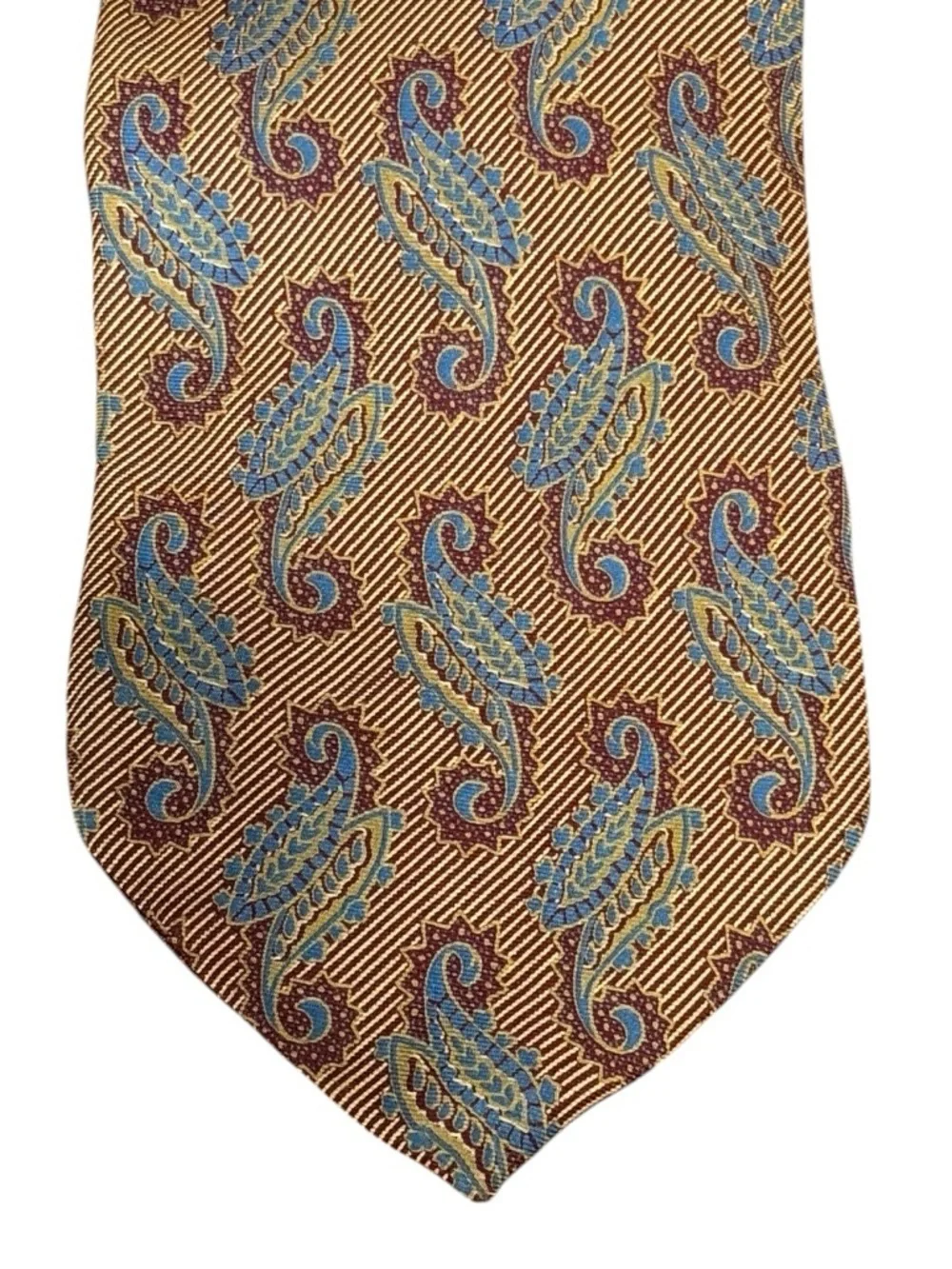 Giorgio Armani Cravatte Vintage Silk Tie Burgundy Blue Gold Paisley Italy